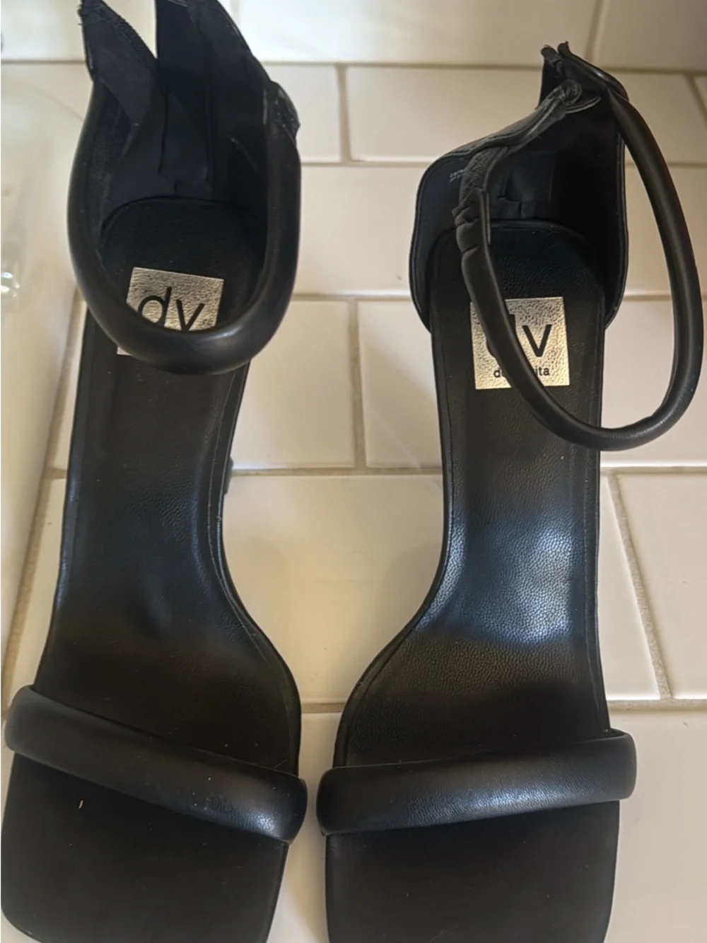 DV by Dolce Vita Black Square-Toe Ankle Strap Stiletto Heels